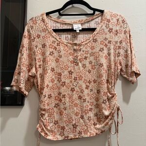 Belle Du Jour Floral Print Women's Top - Cream and Brown